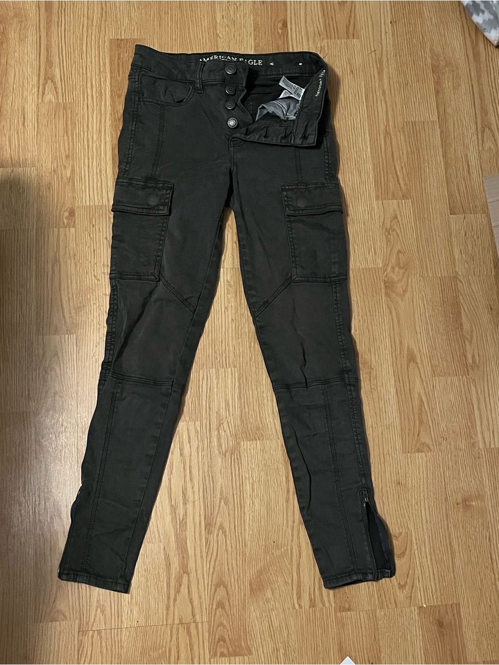 American Eagle Outfitters Black Cargo Pants with Zip Details